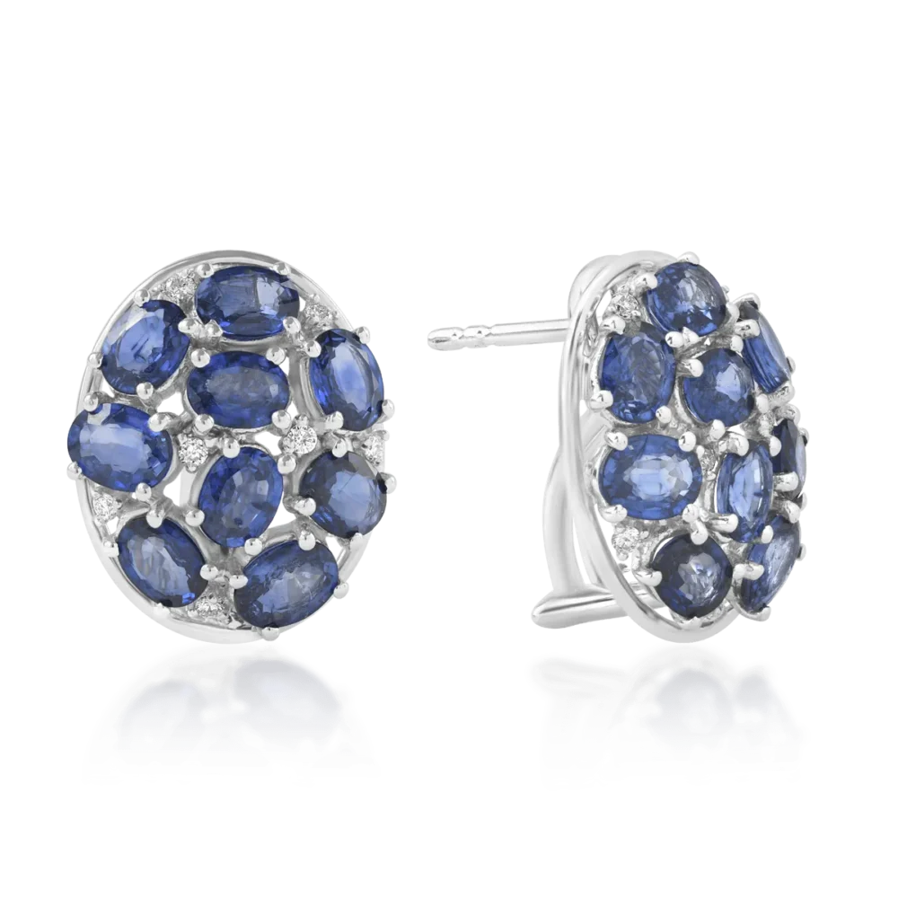Cercei din aur alb cu safire ovale de 5.48ct si diamante de 0.12ct