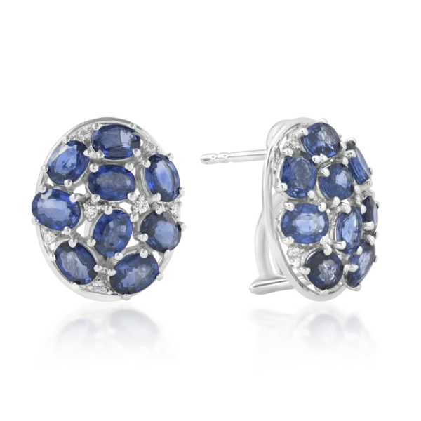 Cercei din aur alb cu safire ovale de 5.48ct si diamante de 0.12ct