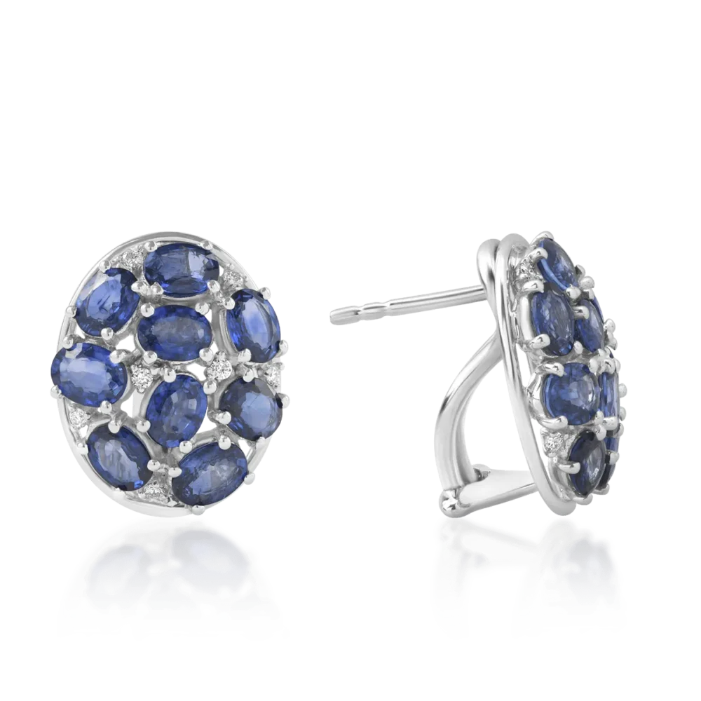 Cercei din aur alb cu safire ovale de 5.48ct si diamante de 0.12ct - imagine 3
