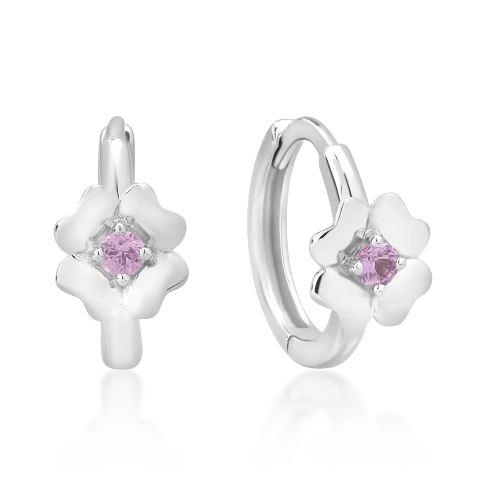 Cercei pentru copii din aur alb cu safire roz de 0.087ct