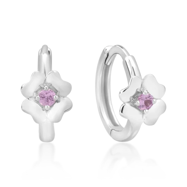 Cercei pentru copii din aur alb cu safire roz de 0.087ct