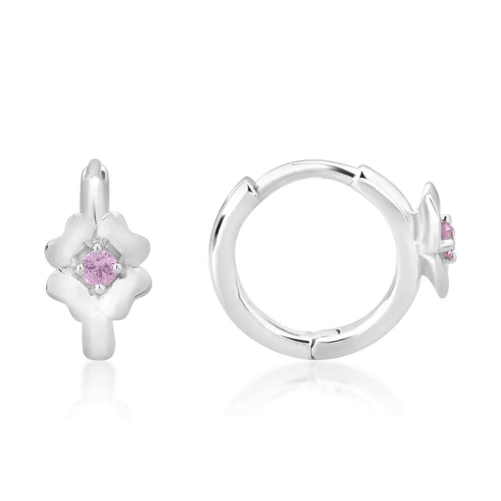 Cercei pentru copii din aur alb cu safire roz de 0.087ct - imagine 3