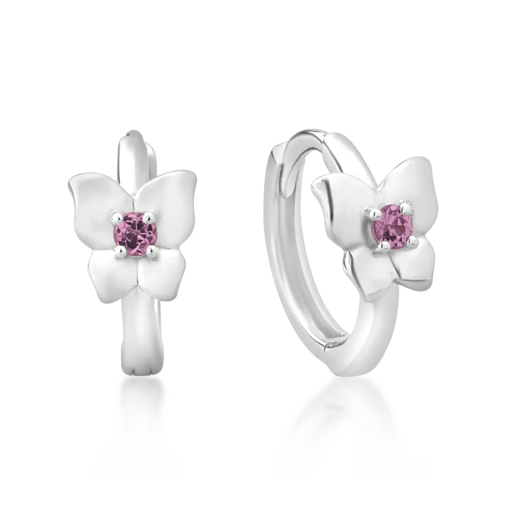 Cercei pentru copii din aur alb cu safire roz de 0.11ct