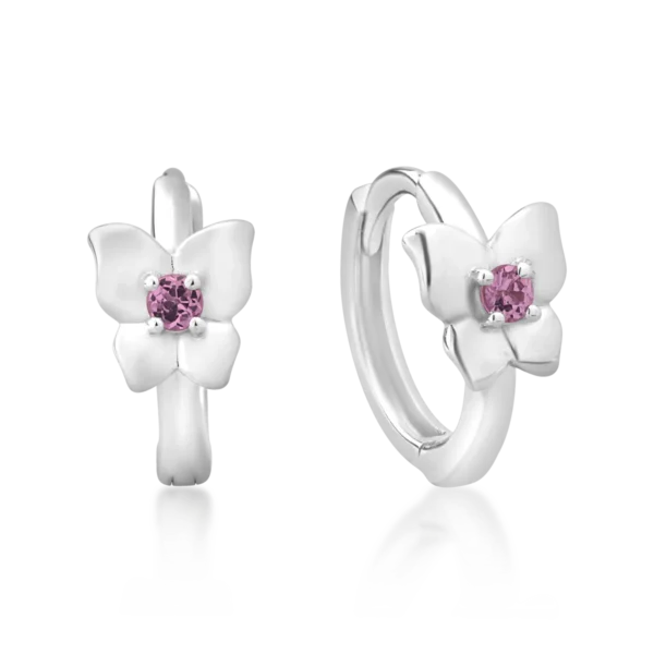 Cercei pentru copii din aur alb cu safire roz de 0.11ct