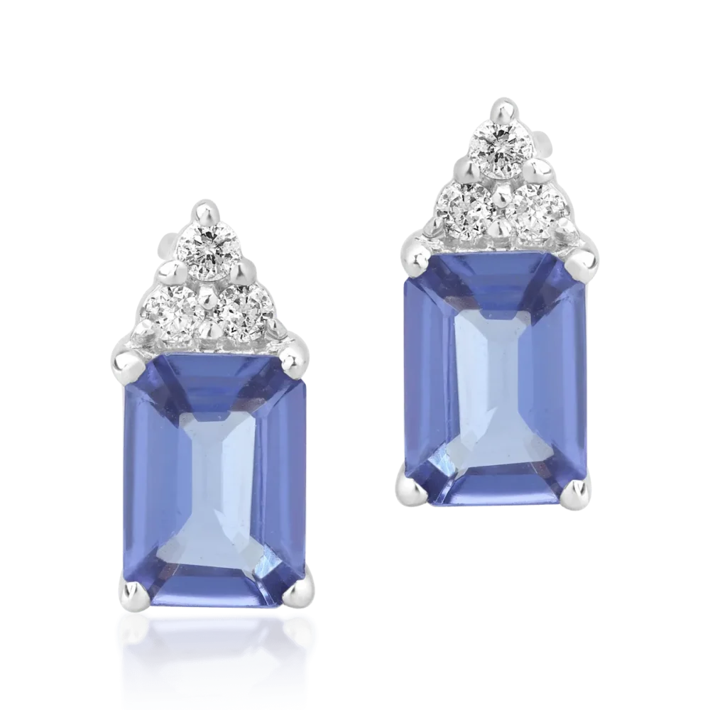 Cercei din aur alb cu tanzanite octogonale de 1.87ct si diamante de 0.12ct - imagine 2