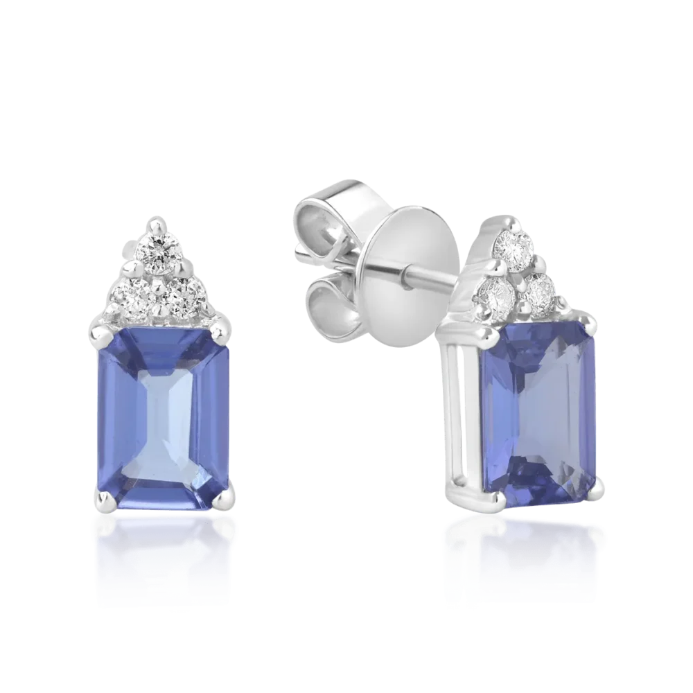 Cercei din aur alb cu tanzanite octogonale de 1.87ct si diamante de 0.12ct