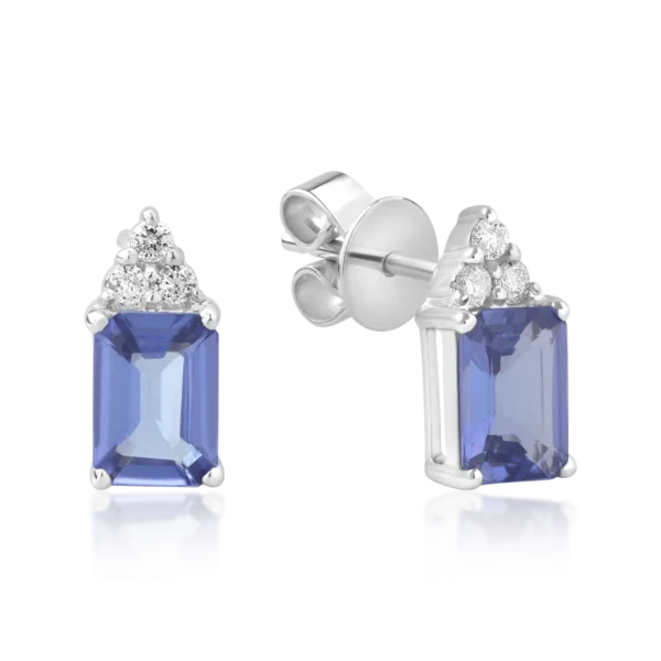 Cercei din aur alb cu tanzanite octogonale de 1.87ct si diamante de 0.12ct