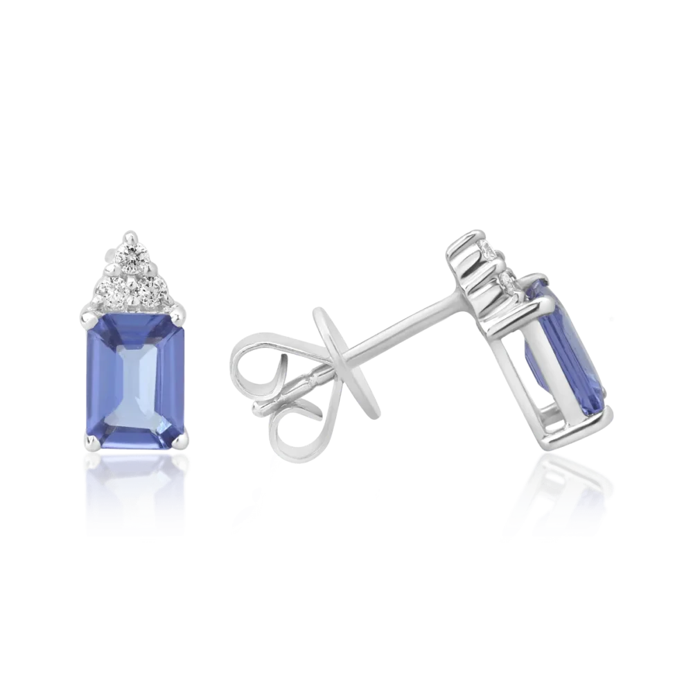 Cercei din aur alb cu tanzanite octogonale de 1.87ct si diamante de 0.12ct - imagine 3