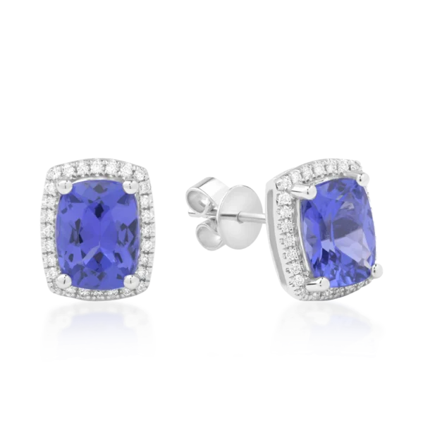 Cercei din aur alb cu tanzanite emerald de 2.7ct si diamante de 0.14ct