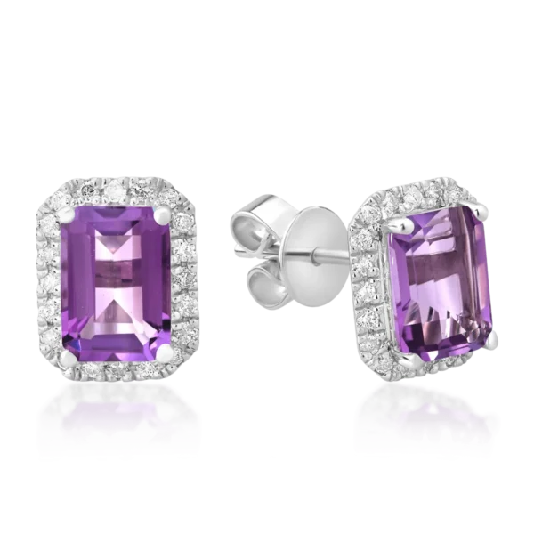 Cercei din aur alb cu ametiste emerald de 1.69ct si diamante de 0.24ct