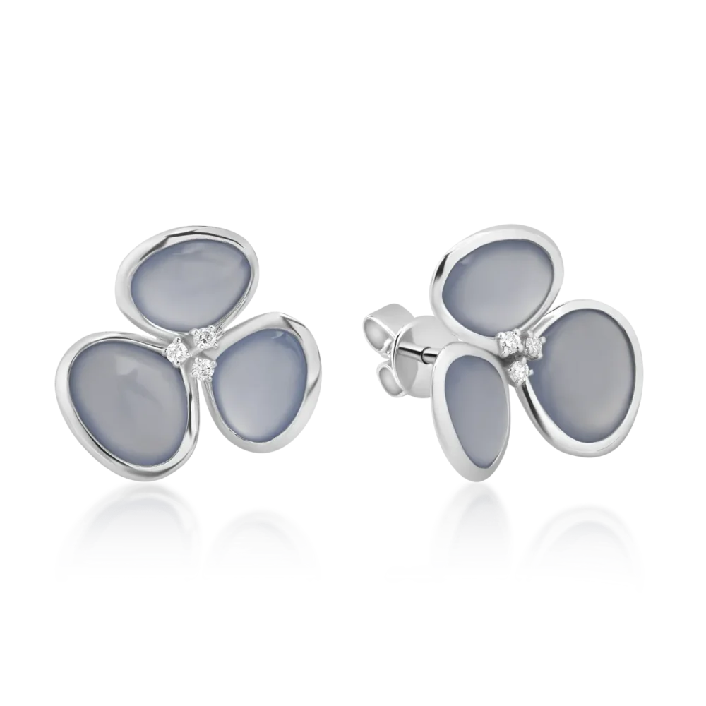 Cercei din aur alb cu calcedonii albastre de 10.2ct si diamante de 0.08ct