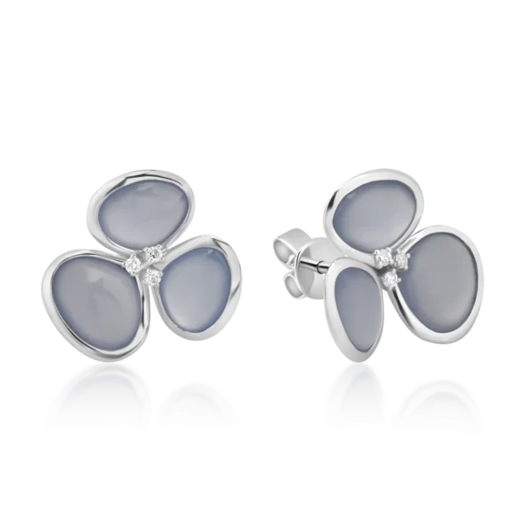 Cercei din aur alb cu calcedonii albastre de 10.2ct si diamante de 0.08ct