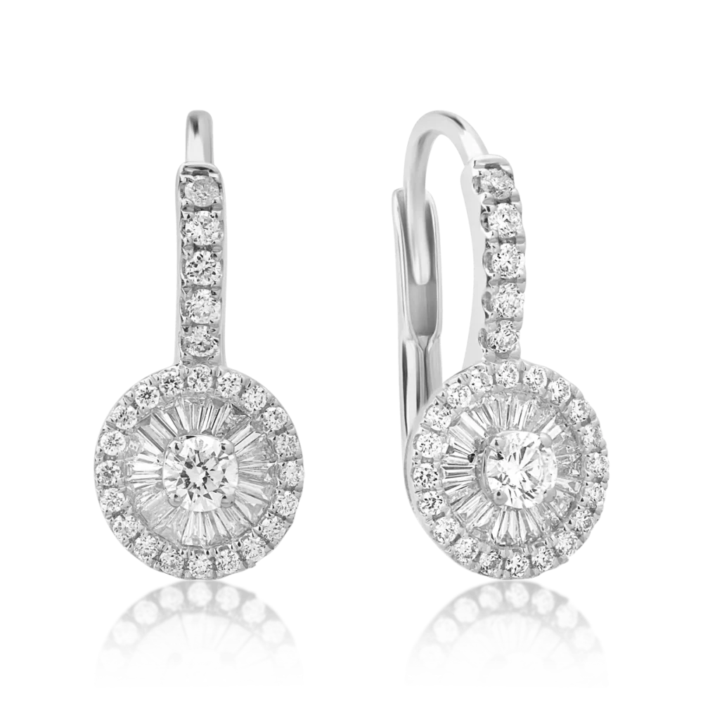 Cercei din aur alb cu diamante baguette si rotunde de 0.48ct