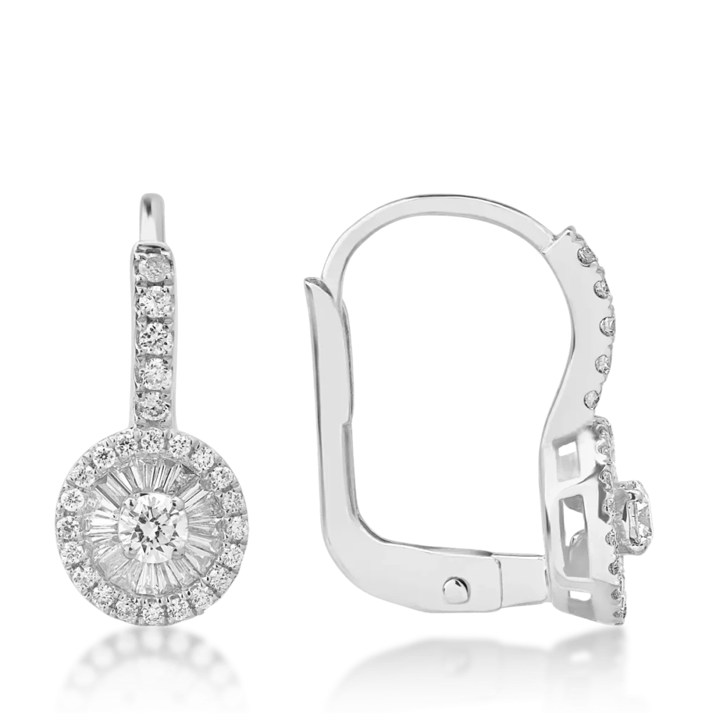 Cercei din aur alb cu diamante baguette si rotunde de 0.48ct - imagine 3