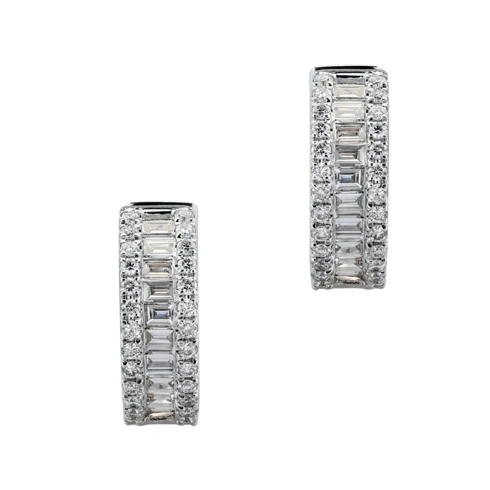 Cercei din aur alb cu diamante baguette si rotunde de 0.68ct - imagine 2