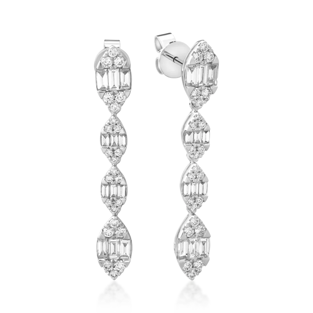 Cercei din aur alb cu diamante baguette si rotunde de 1.45ct