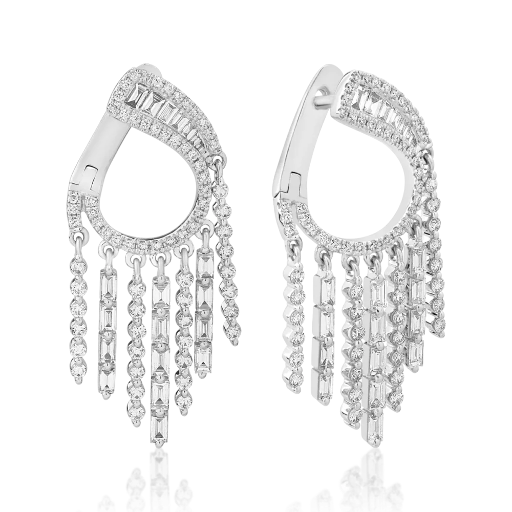 Cercei din aur alb cu diamante baguette si round de 1.84ct