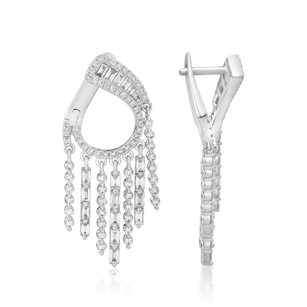 Cercei din aur alb cu diamante baguette si round de 1.84ct - imagine 3