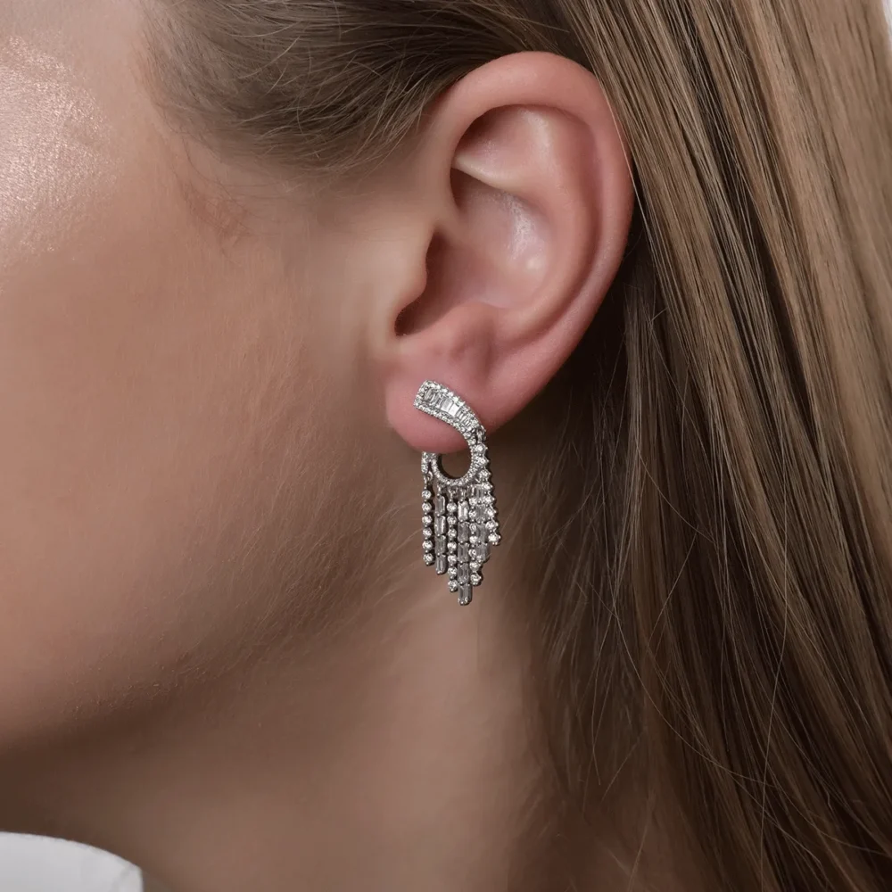 Cercei din aur alb cu diamante baguette si round de 1.84ct - imagine 4