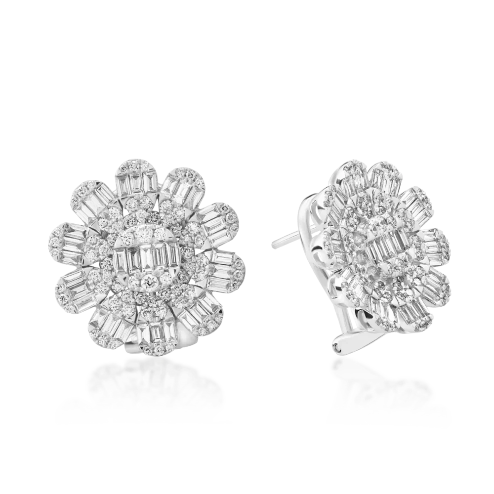 Cercei din aur alb cu diamante baguette si round de 2.2ct