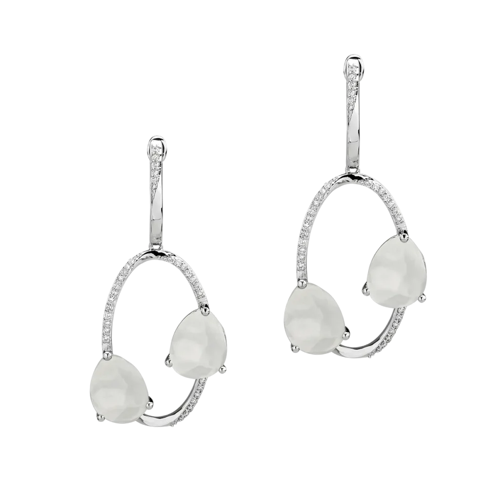 Cercei din aur alb cu piatra lunii alba de 7.223ct si diamante de 0.277ct - imagine 2