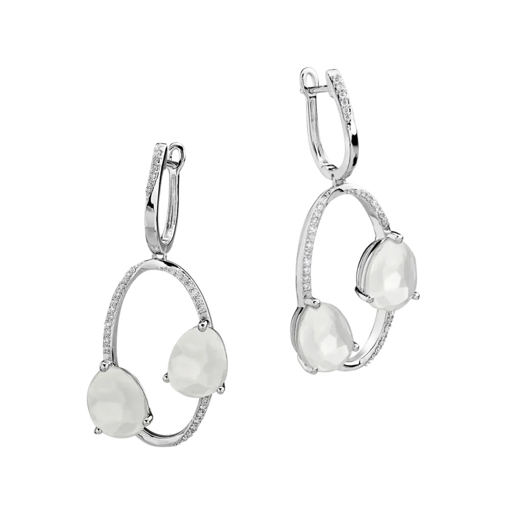 Cercei din aur alb cu piatra lunii alba de 7.223ct si diamante de 0.277ct