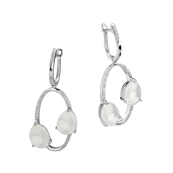 Cercei din aur alb cu piatra lunii alba de 7.223ct si diamante de 0.277ct