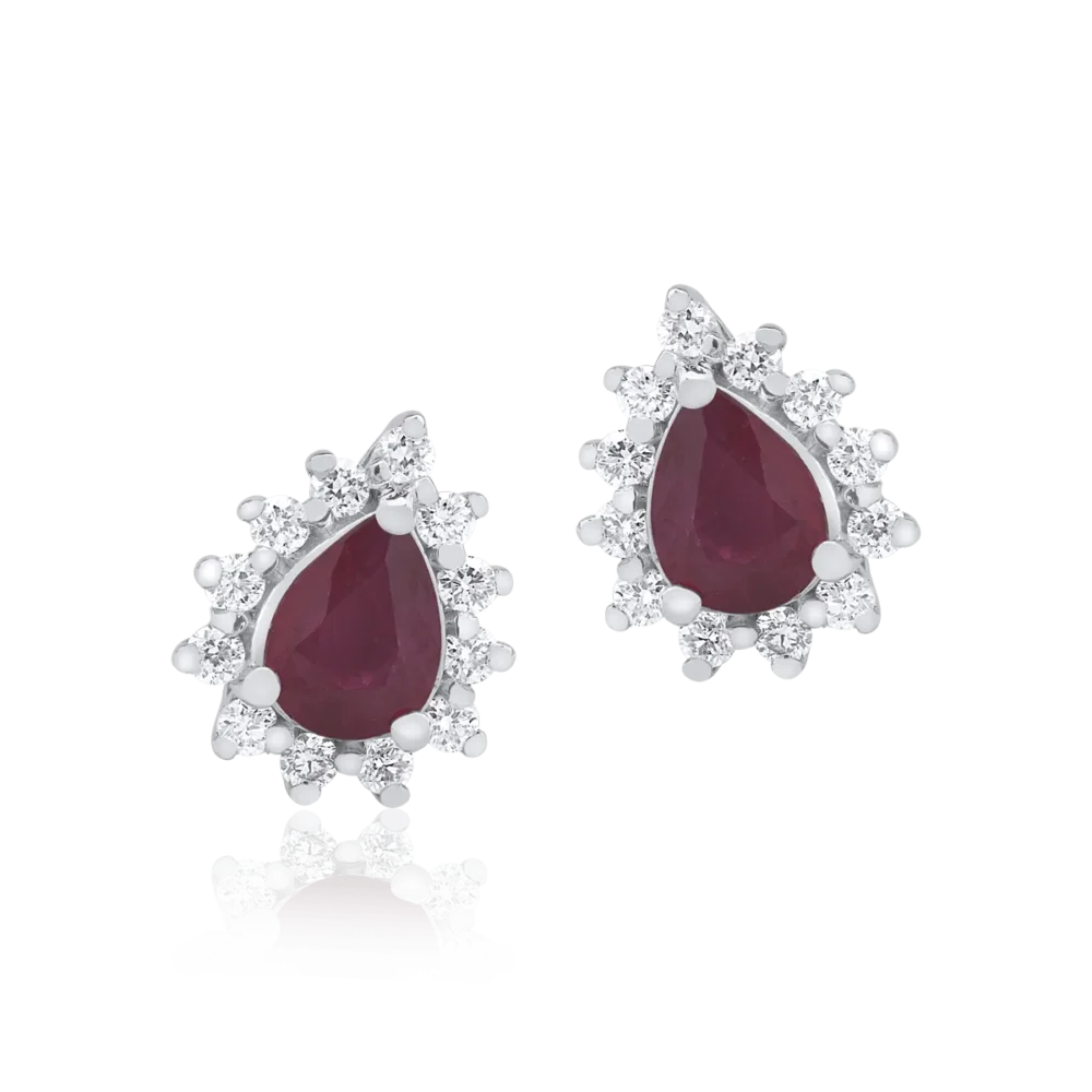 Cercei din aur alb cu rubine pear de 0.512ct si diamante de 0.162ct - imagine 2