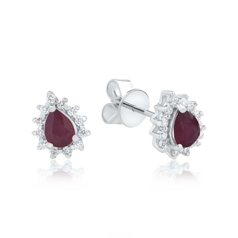Cercei din aur alb cu rubine pear de 0.512ct si diamante de 0.162ct