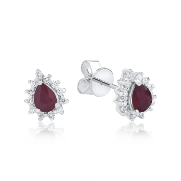 Cercei din aur alb cu rubine pear de 0.512ct si diamante de 0.162ct