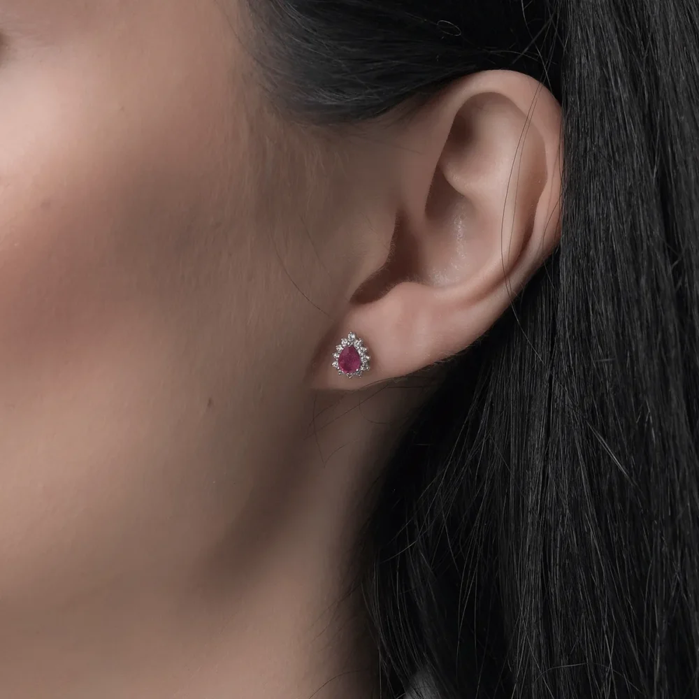 Cercei din aur alb cu rubine pear de 0.512ct si diamante de 0.162ct - imagine 3