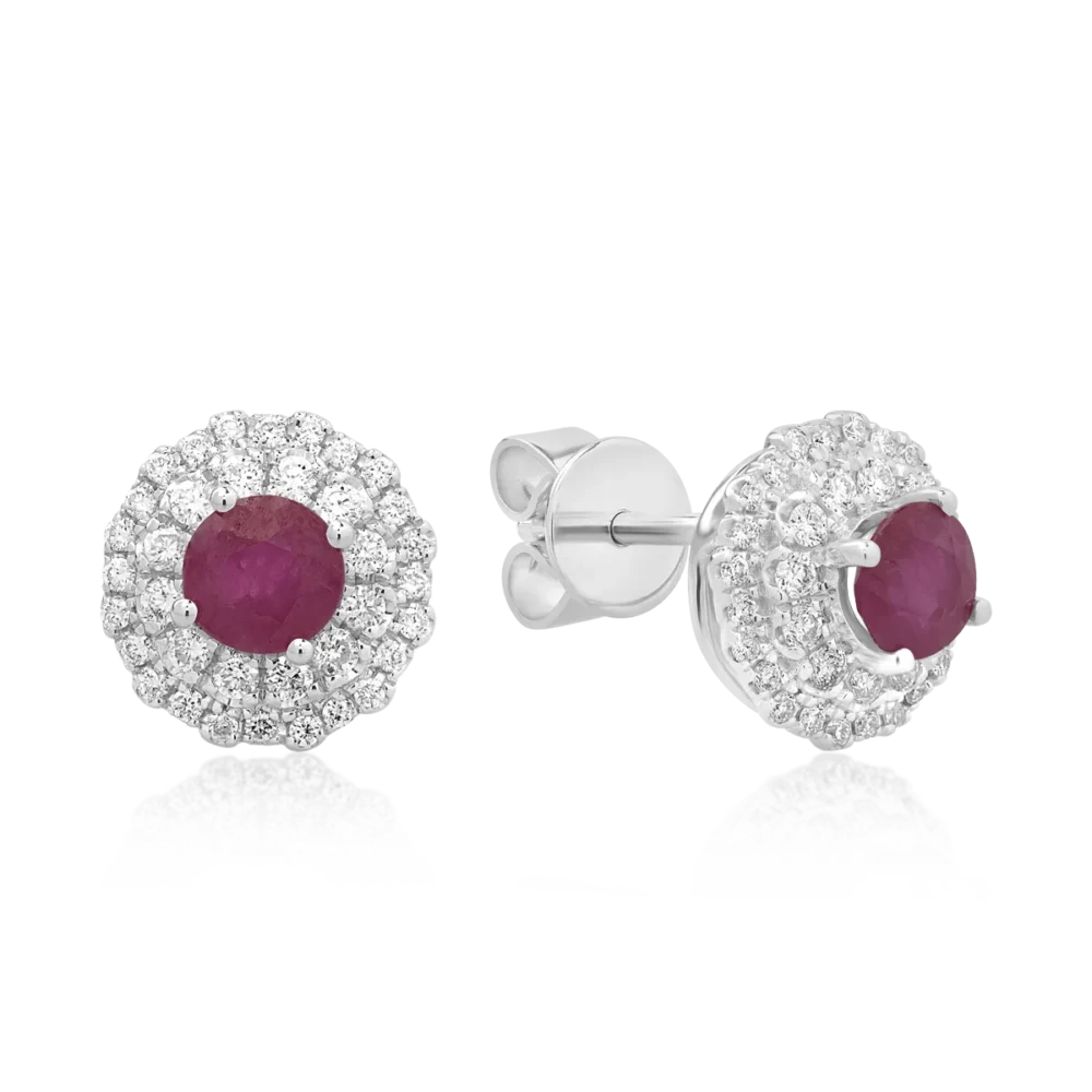 Cercei din aur alb cu rubine de 0.68ct si diamante de 0.32ct