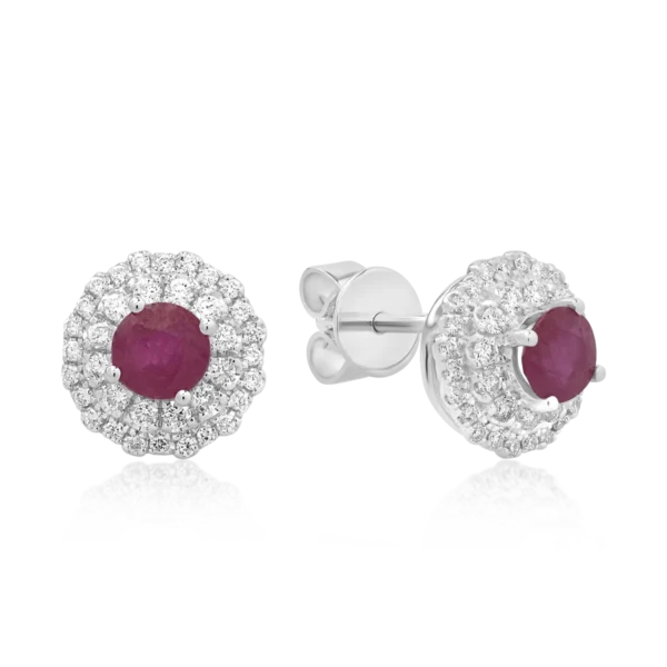 Cercei din aur alb cu rubine de 0.68ct si diamante de 0.32ct