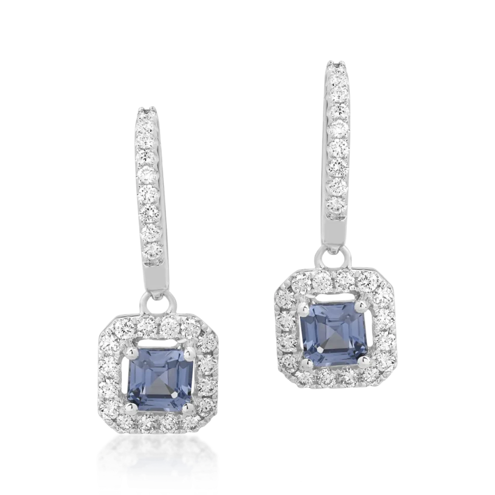 Cercei din aur alb cu safire octogonale de 1ct si diamante de 0.5ct - imagine 2