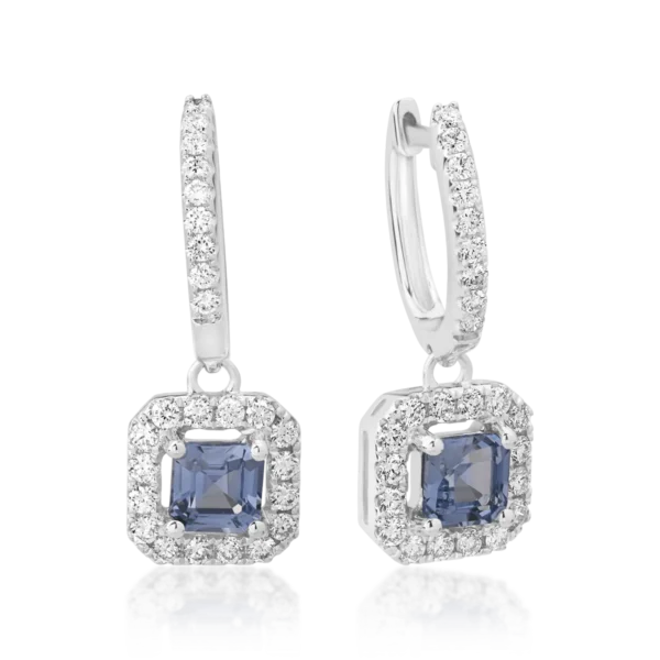 Cercei din aur alb cu safire octogonale de 1ct si diamante de 0.5ct