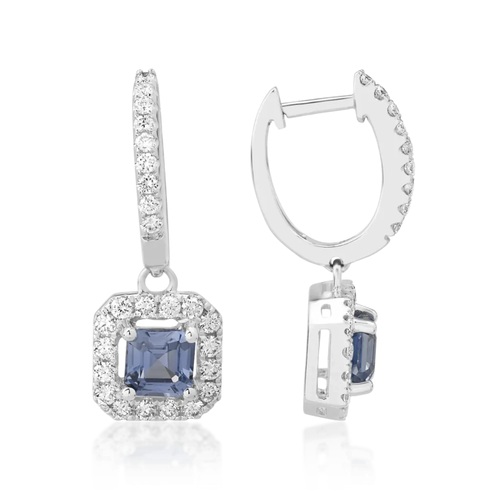 Cercei din aur alb cu safire octogonale de 1ct si diamante de 0.5ct - imagine 3