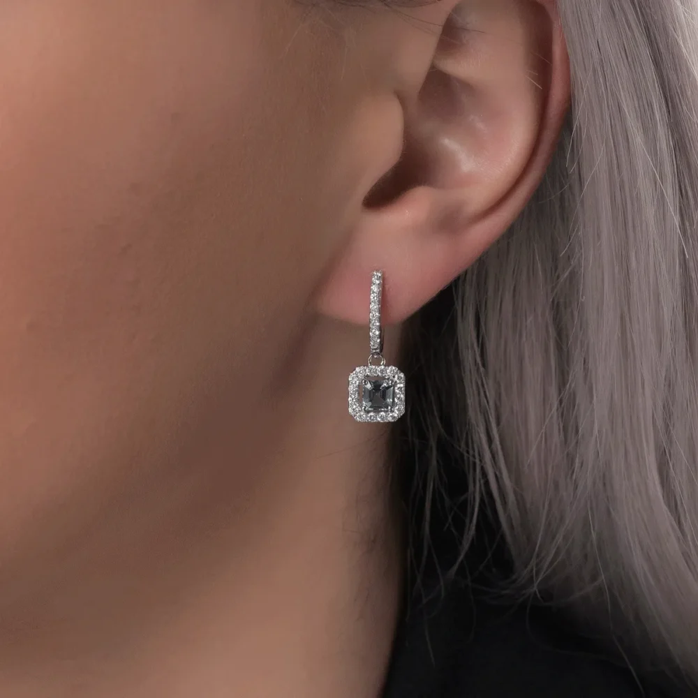 Cercei din aur alb cu safire octogonale de 1ct si diamante de 0.5ct - imagine 4