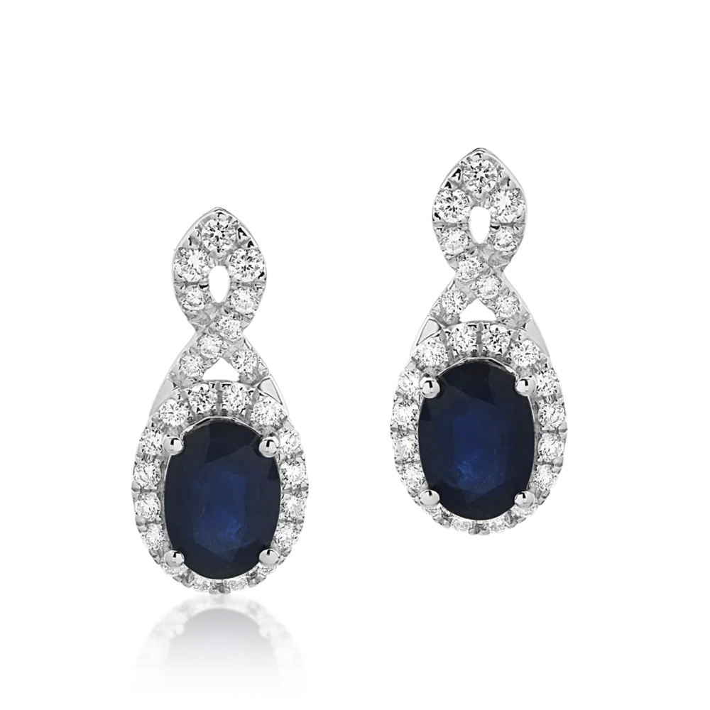 Cercei din aur alb cu safire ovale de 1.816ct si diamante de 0.386ct - imagine 2