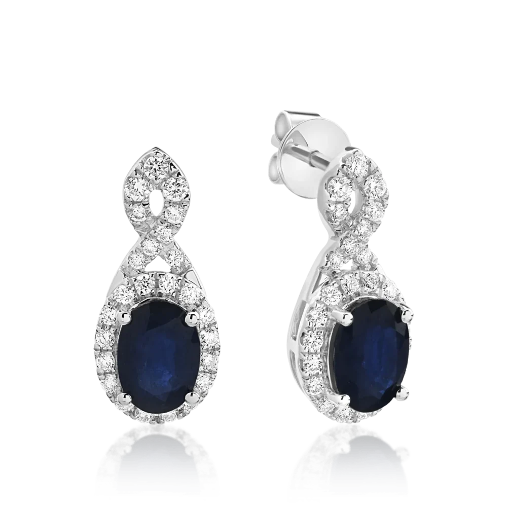 Cercei din aur alb cu safire ovale de 1.816ct si diamante de 0.386ct