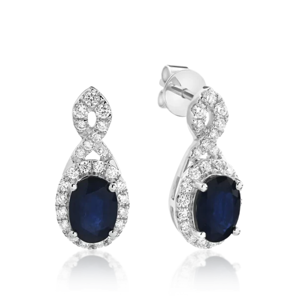 Cercei din aur alb cu safire ovale de 1.816ct si diamante de 0.386ct