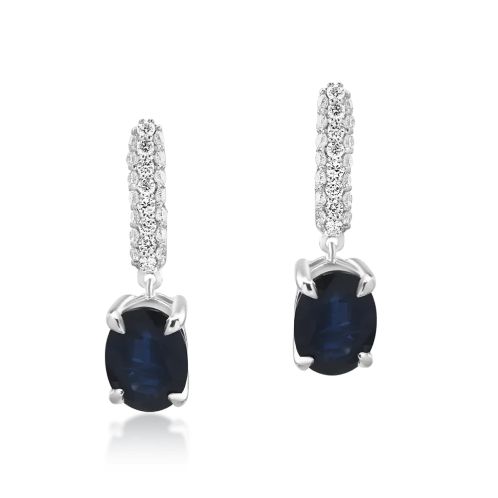 Cercei din aur alb cu safire ovale de 2.019ct si diamante de 0.221ct - imagine 2