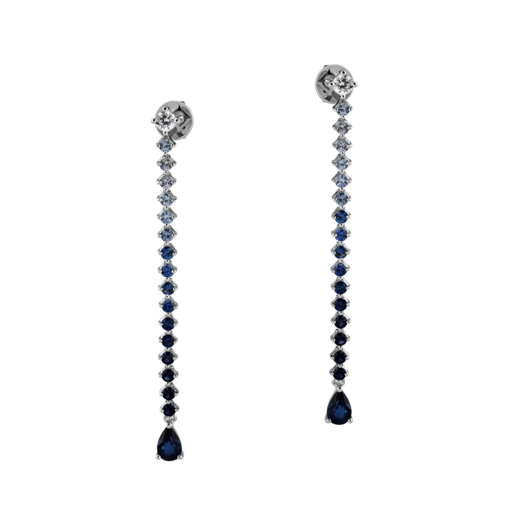 Cercei din aur alb cu safire pear si rotunde de 2.48ct si diamante de 0.31ct - imagine 2