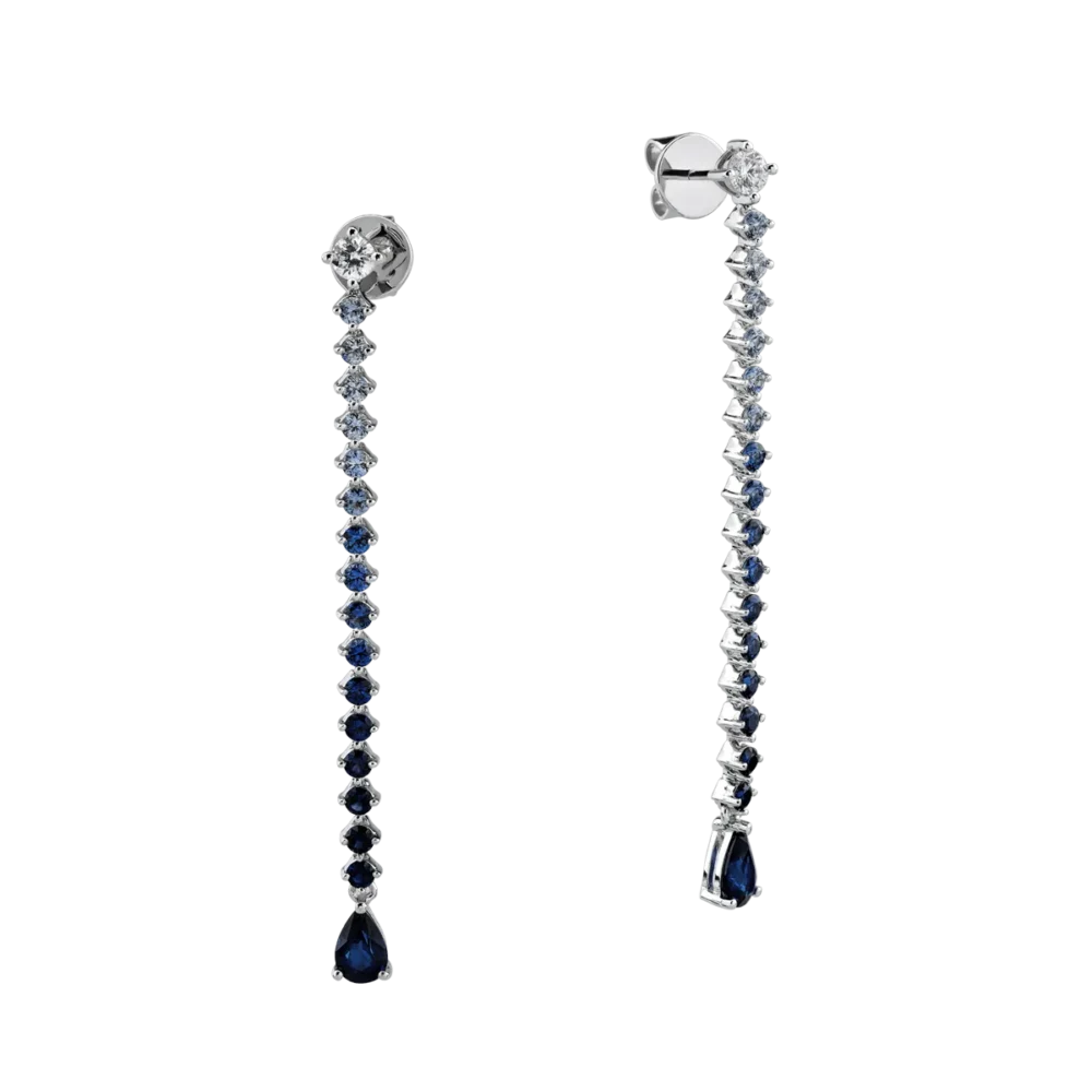 Cercei din aur alb cu safire pear si rotunde de 2.48ct si diamante de 0.31ct