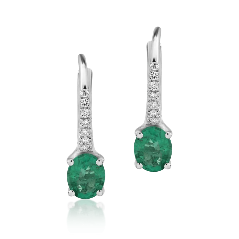 Cercei din aur alb cu smaralde ovale de 0.52ct si diamante de 0.06ct - imagine 2