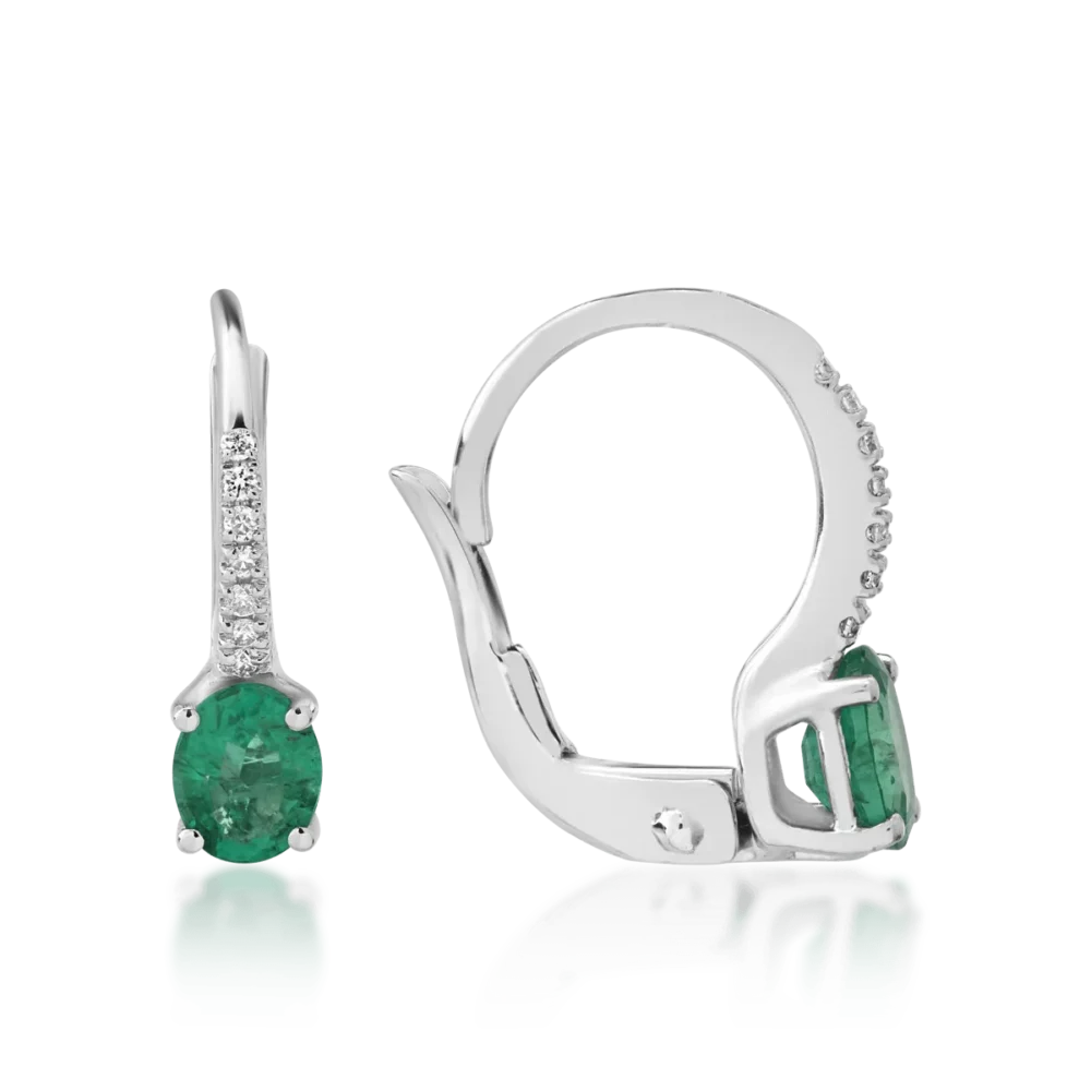 Cercei din aur alb cu smaralde ovale de 0.52ct si diamante de 0.06ct - imagine 3