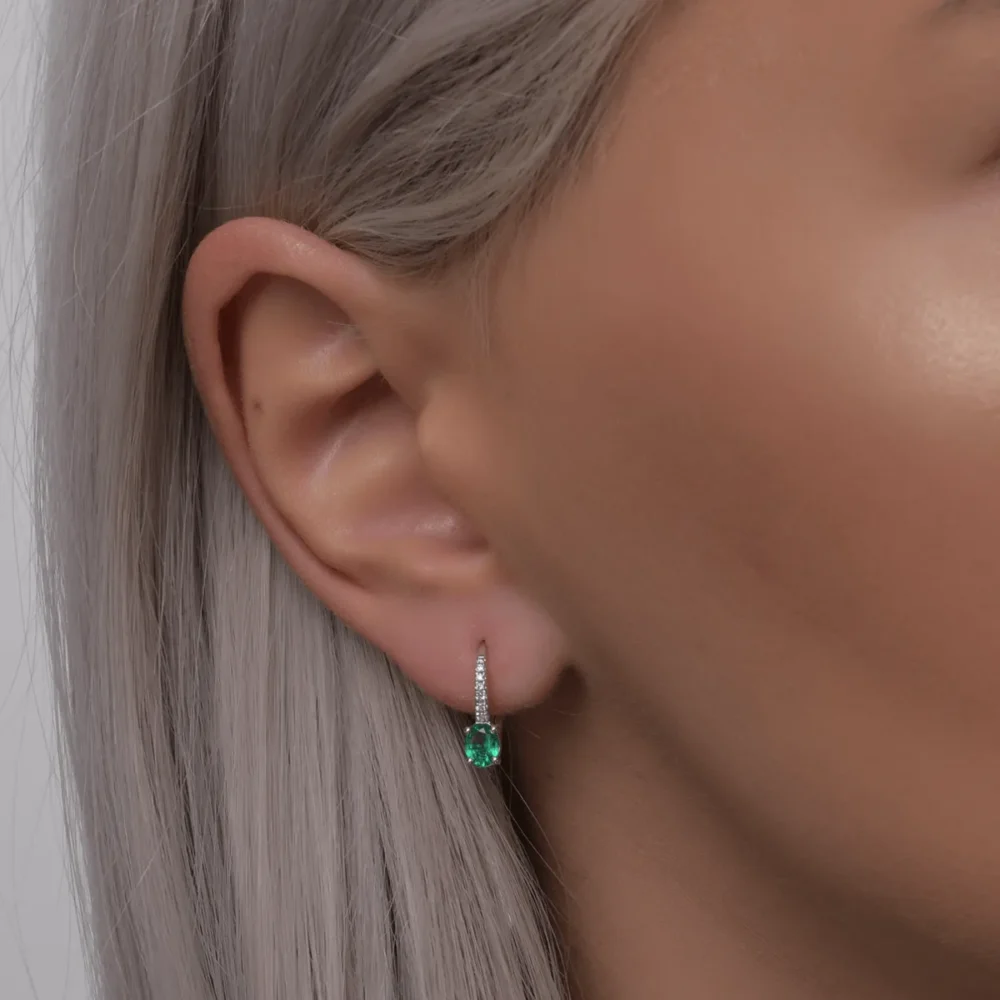 Cercei din aur alb cu smaralde ovale de 0.52ct si diamante de 0.06ct - imagine 4