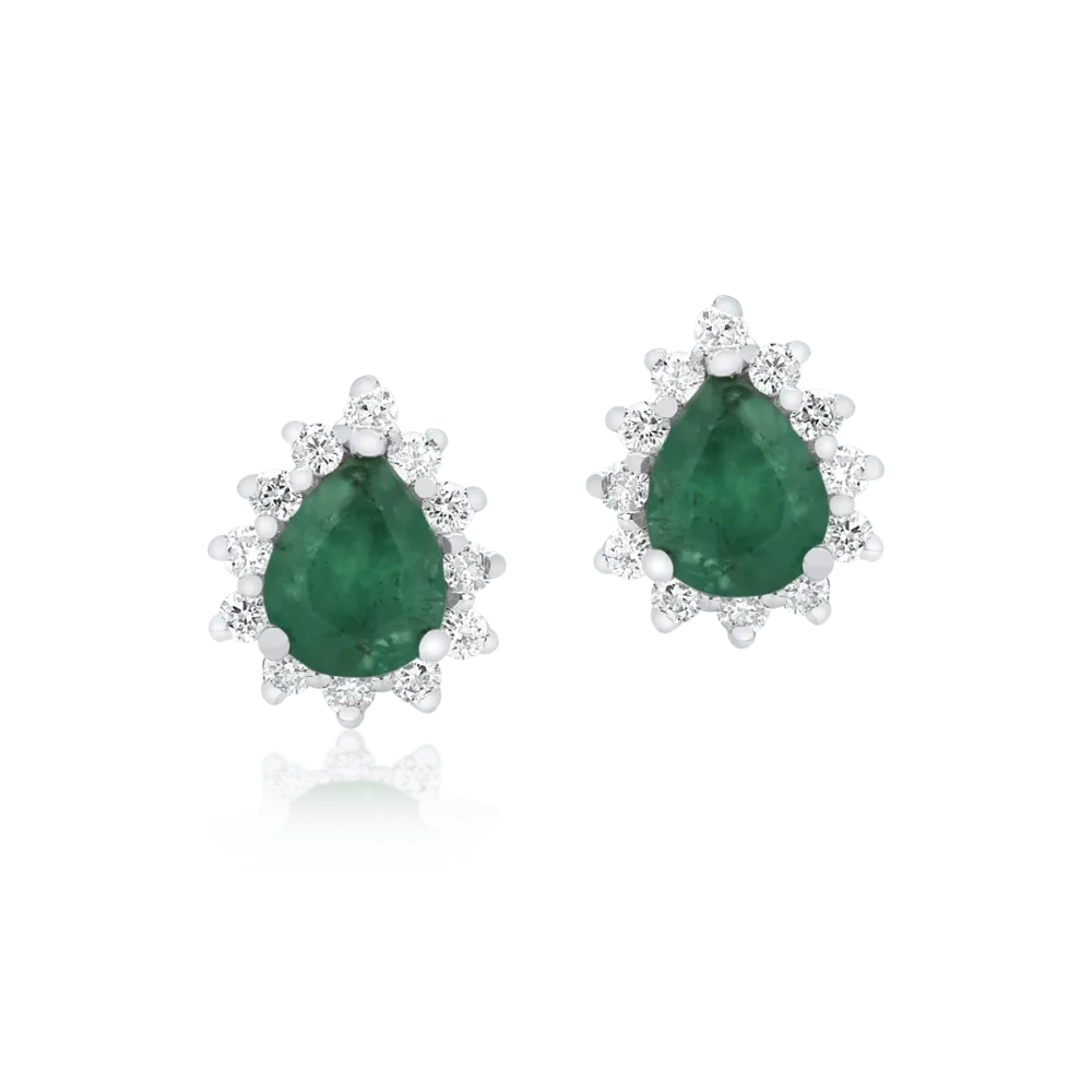 Cercei din aur alb cu smaralde pear de 0.545ct si diamante de 0.17ct - imagine 2