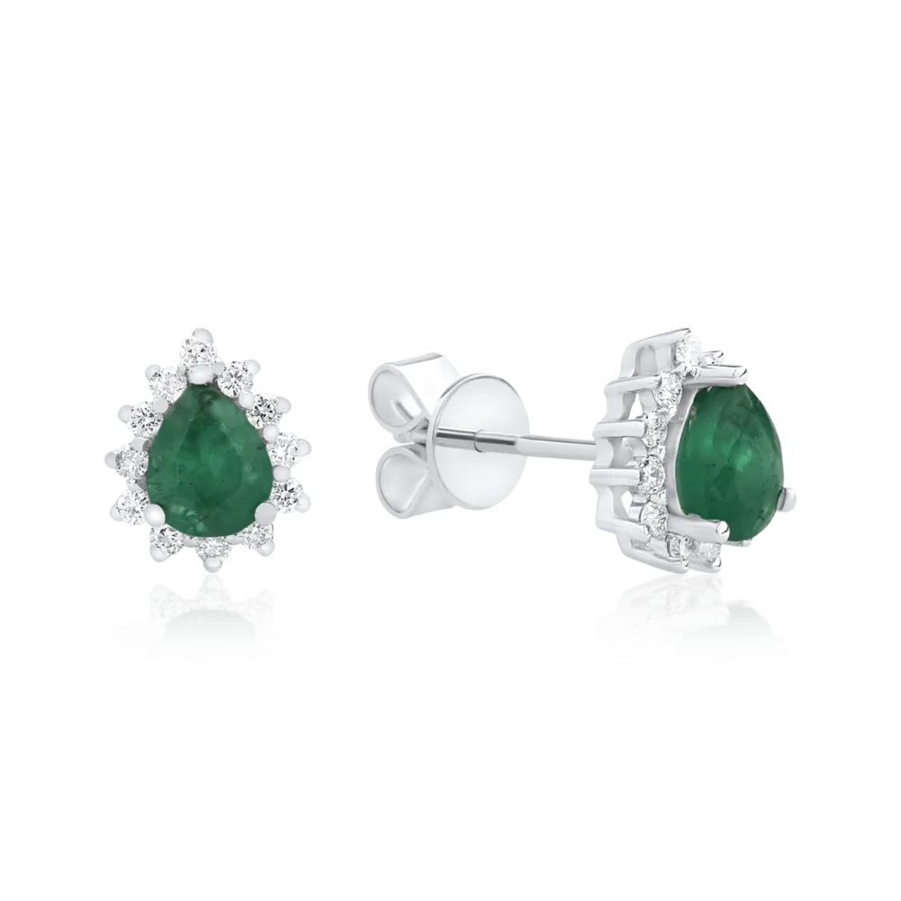 Cercei din aur alb cu smaralde pear de 0.545ct si diamante de 0.17ct