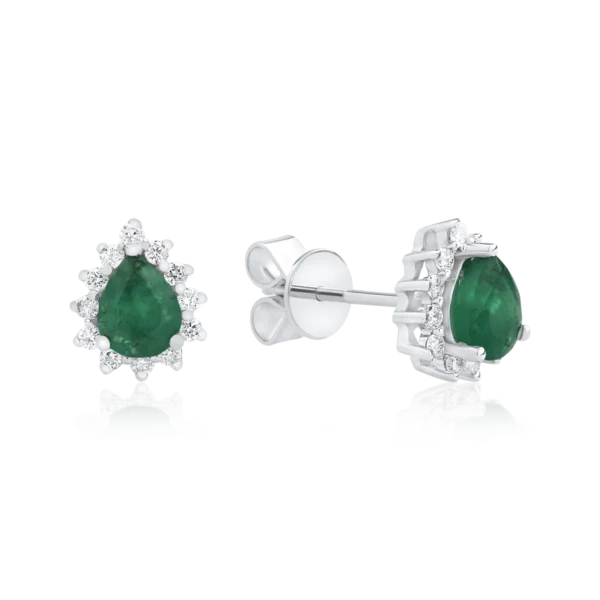 Cercei din aur alb cu smaralde pear de 0.545ct si diamante de 0.17ct