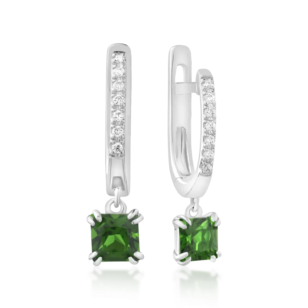 Cercei din aur alb cu cromdiopsid princess de 0.76ct si diamante de 0.05ct